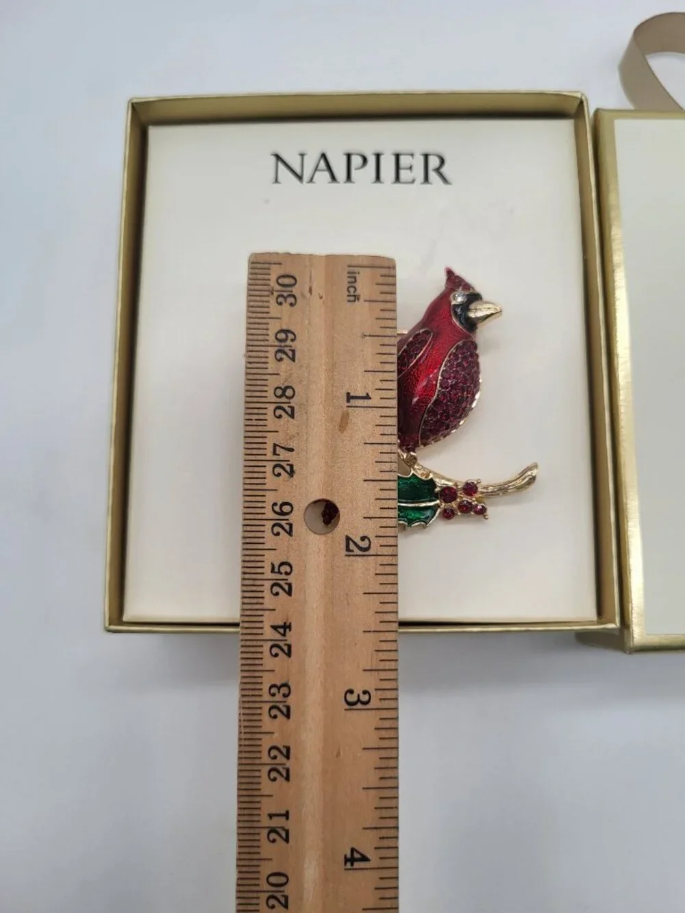 Napier Cardinal Holly Branch Holiday Christmas Rememberance Pin Brooch Red Gold